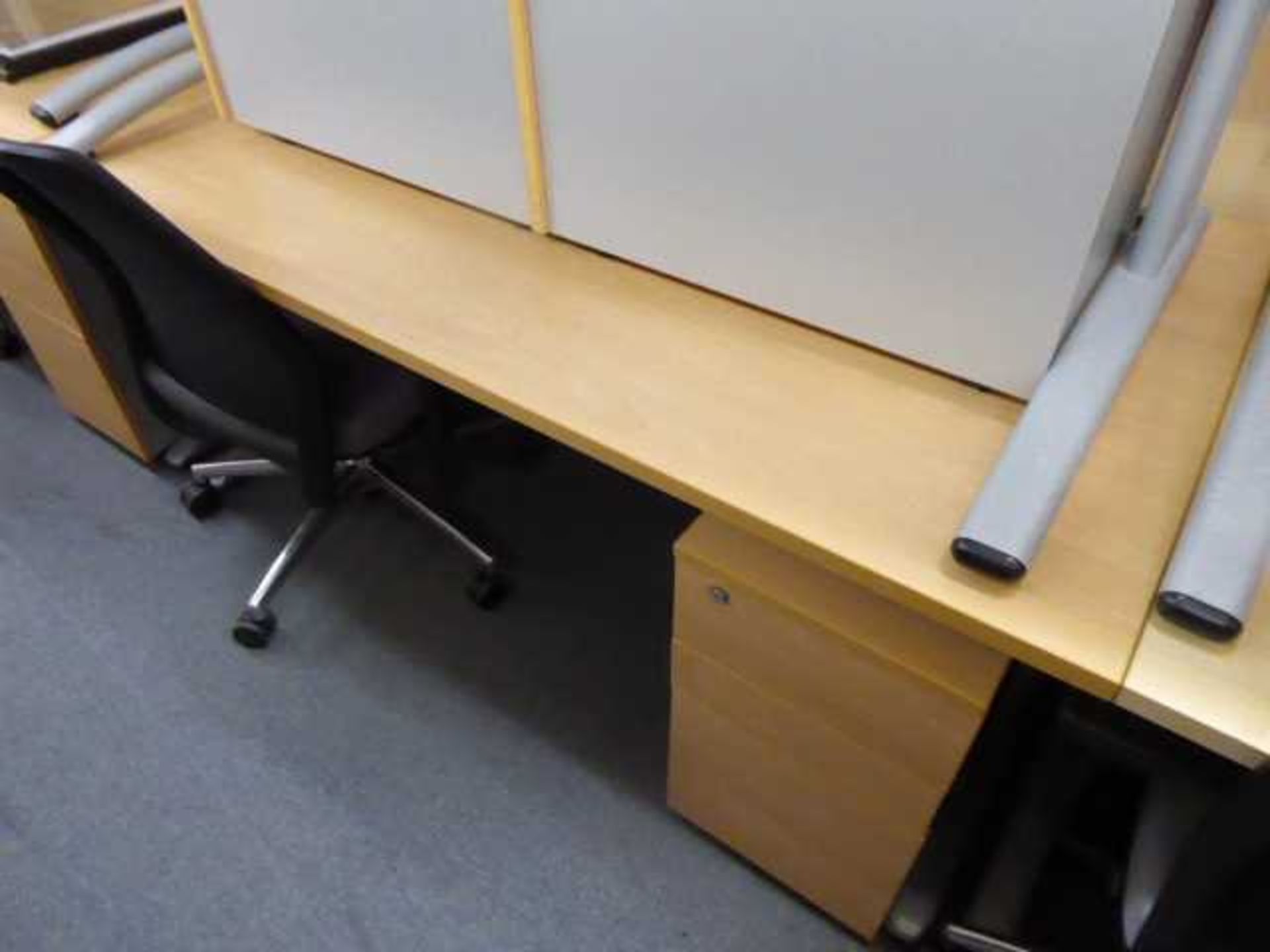 3 140cm beech straight front desks on cantilever legs with under desk 3 drawer pedestals - Image 2 of 2