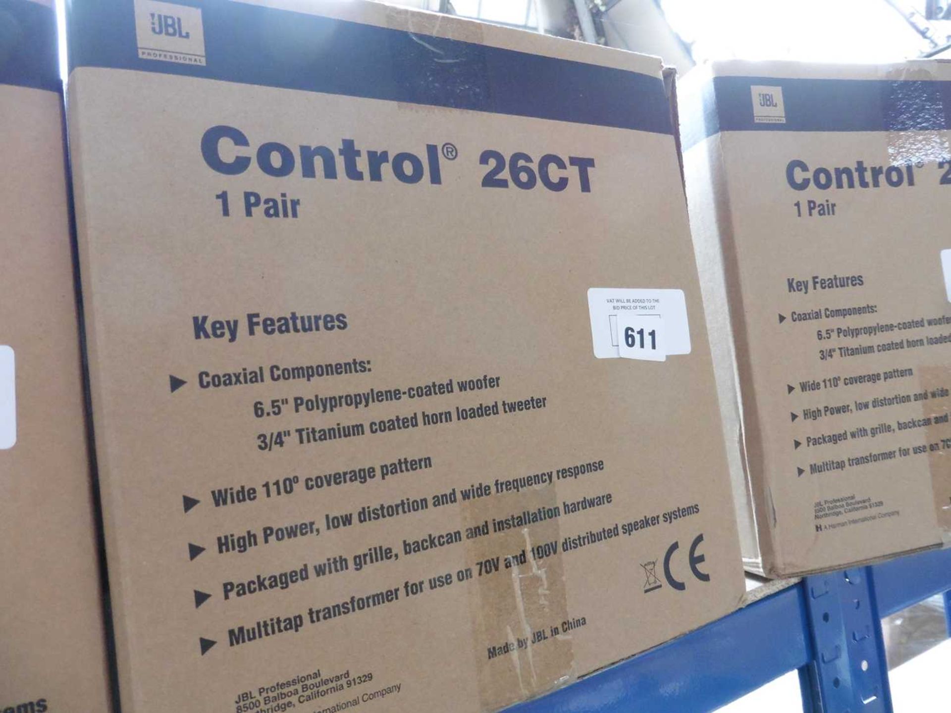 +VAT Boxed pair of JBL Professional ceiling mount speakers, Control 26CT