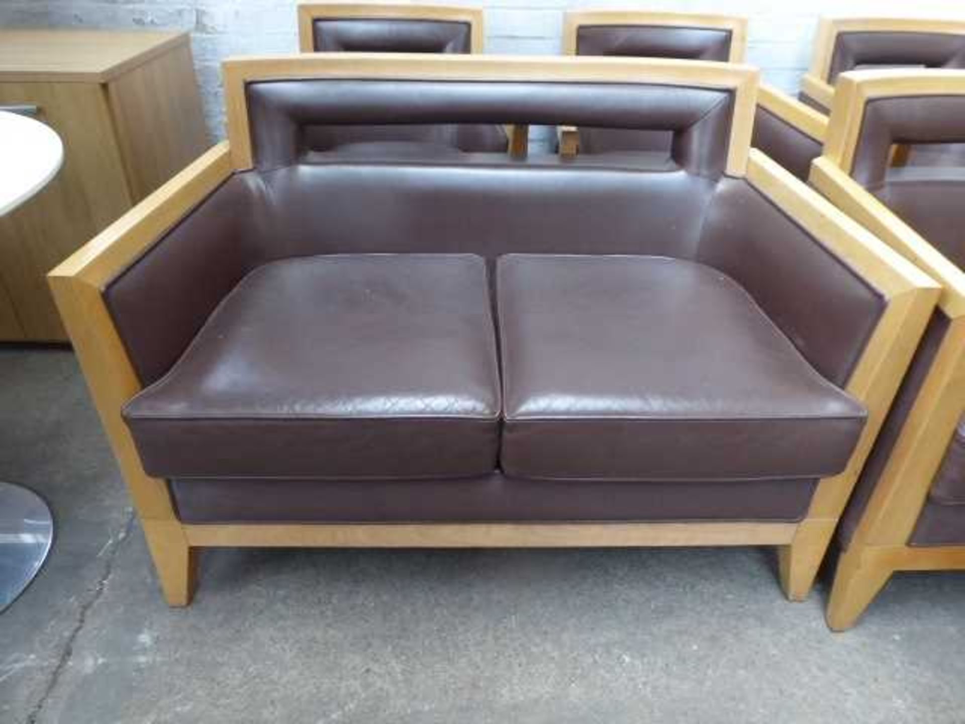 2 120cm beech frame brown leather 2 seater settees with 3 matching single armchairs and 2 smaller - Image 2 of 3