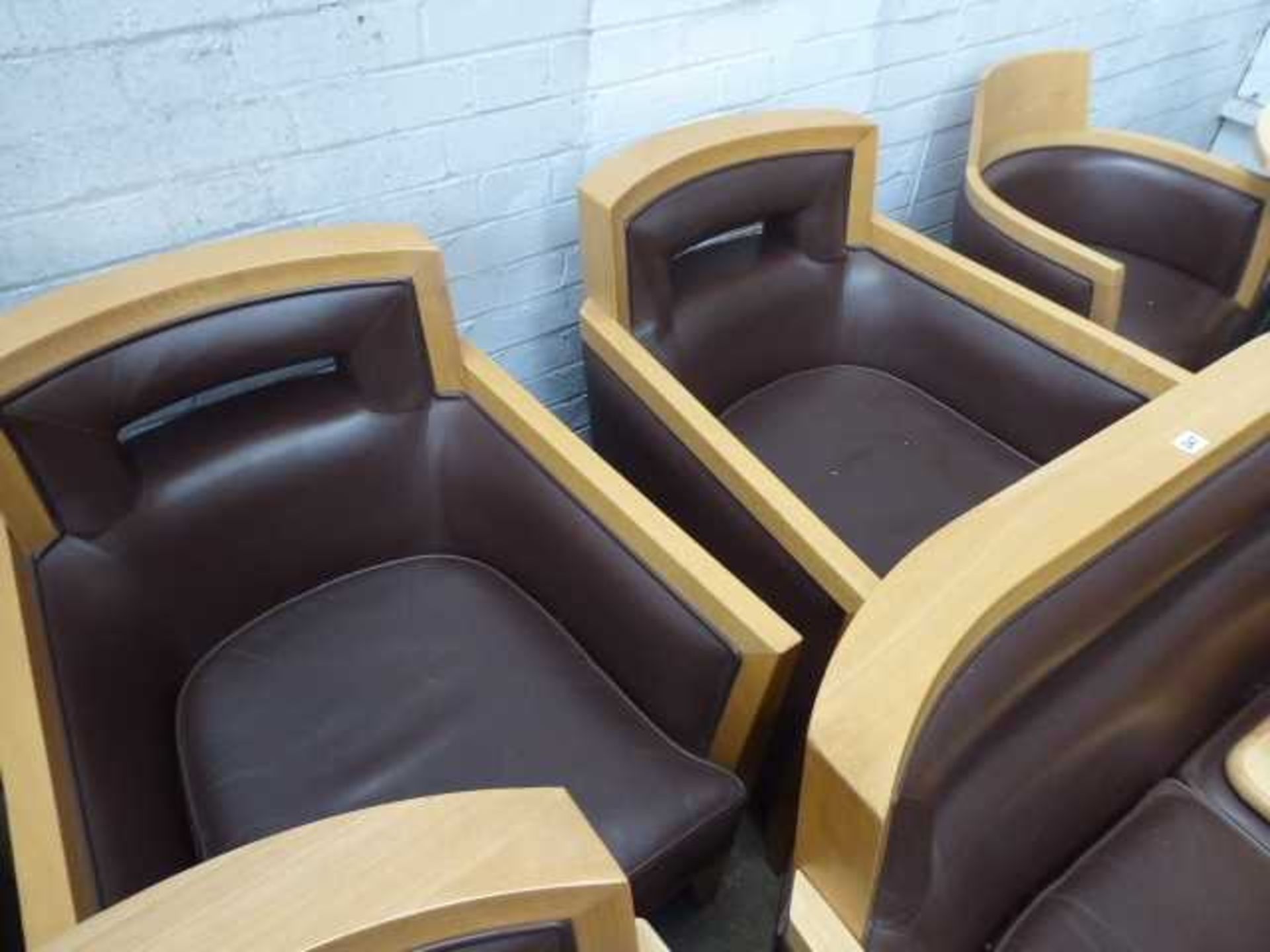 2 120cm beech frame brown leather 2 seater settees with 3 matching single armchairs and 2 smaller - Image 3 of 3