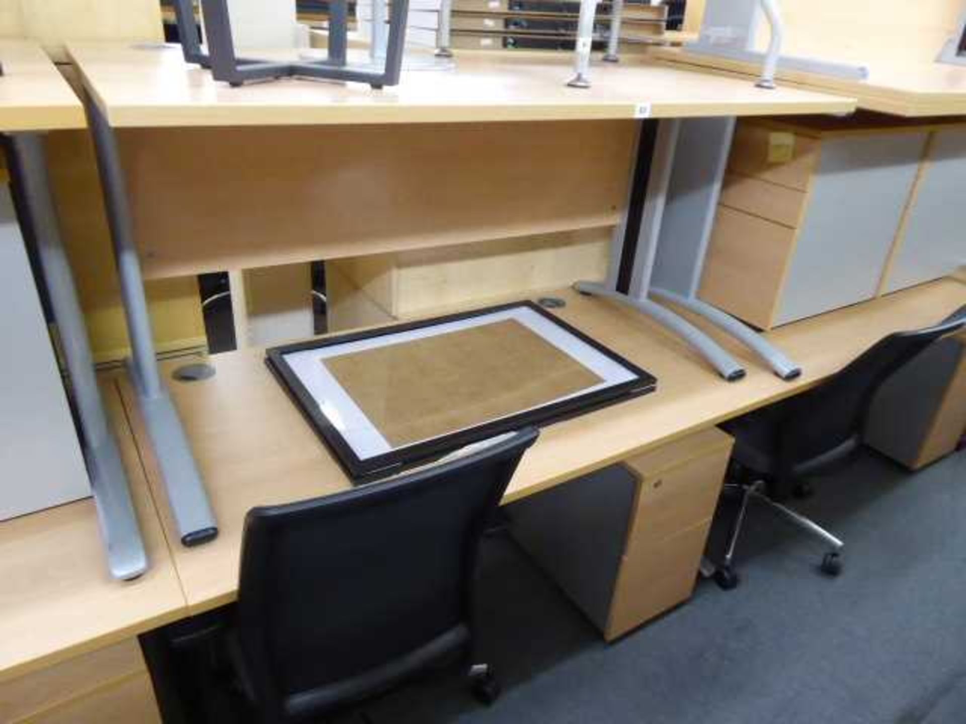 2 140cm straight front desks on cantilever legs with under desk 3 drawer pedestal