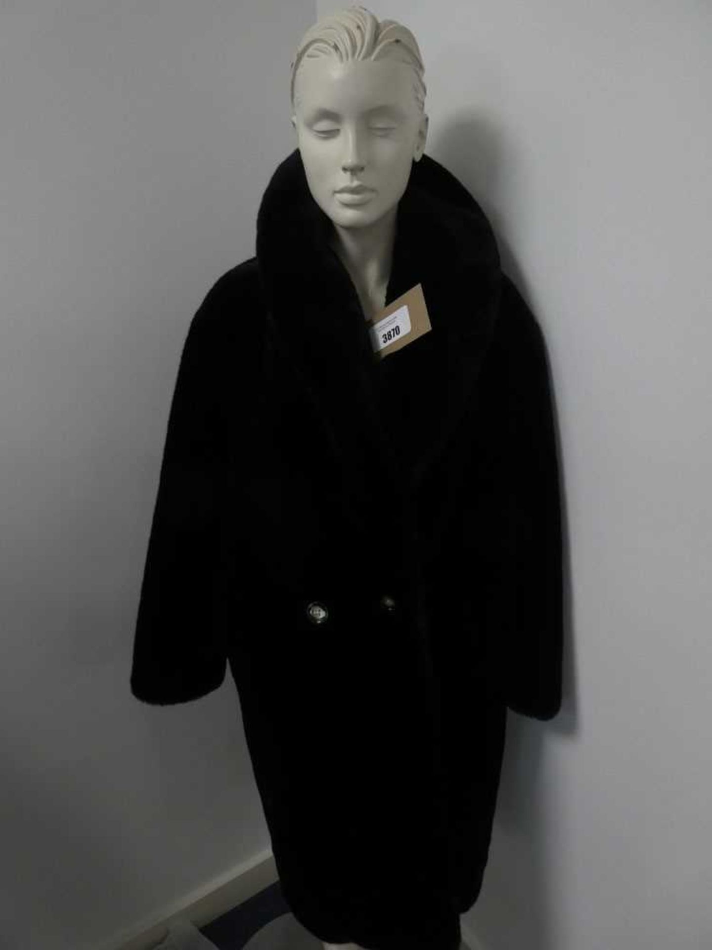 +VAT Mango ladies long length faux fur coat in black size medium (hanging)