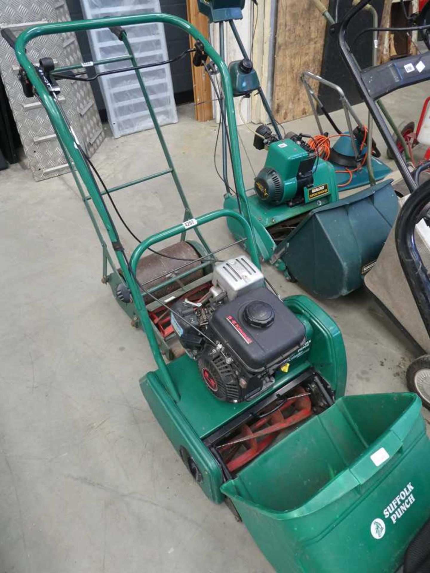 Suffolk punch petrol powered cylinder mower with grass box