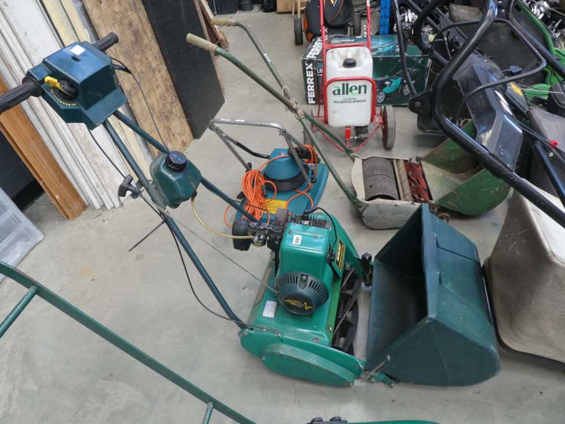 Suffolk Punch petrol powered cylinder mower with grass box