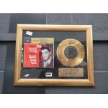 Framed and glazed Elvis Presley gold disc reproduction wall hanging