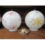 2 floral patterned glass globe shaped ceiling light shades