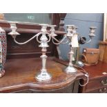 Pair of 3 branch silver plated candlesticks