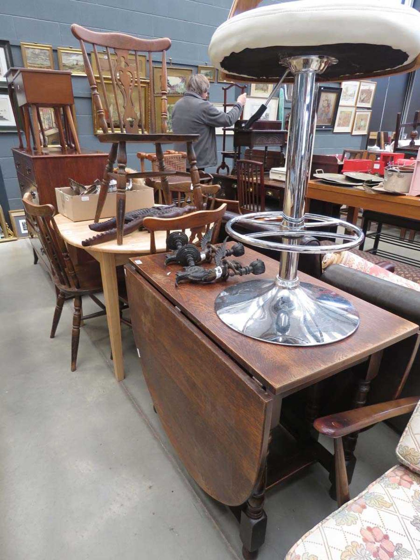 Oak dropside table plus 4 stickback chairs