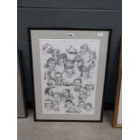Framed and glazed motor racing print with various drivers