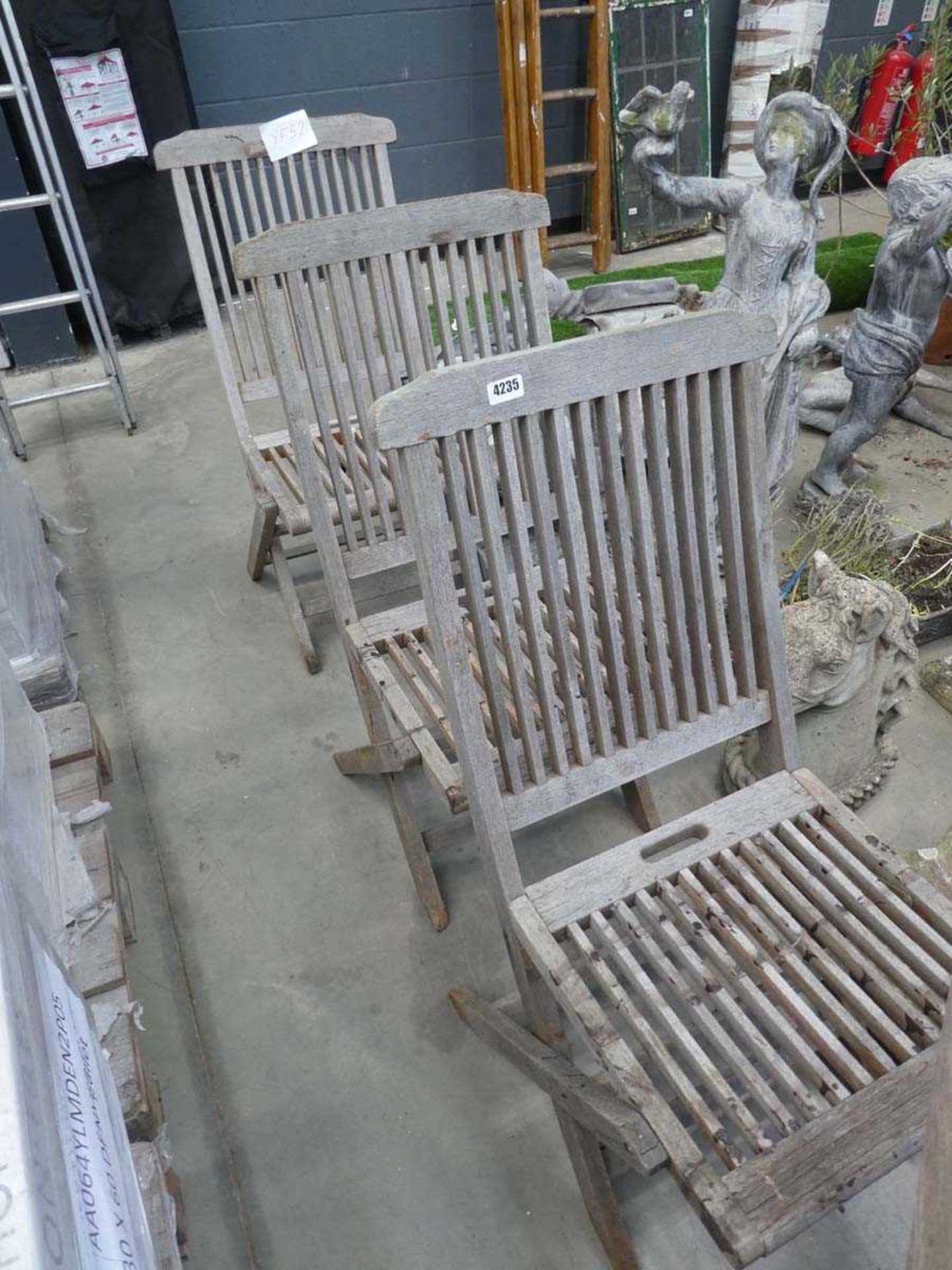 3 lowback wooden foldup garden chairs