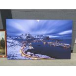 +VAT Photographic wall hanging, photographic print of snowy scene with Norwegian harbour