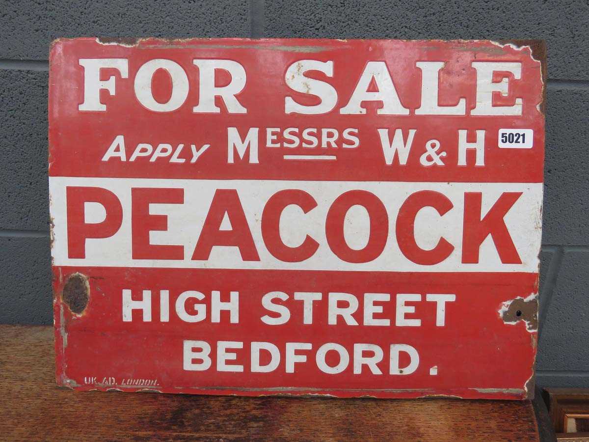 Double-sided peacock "for sale" sign