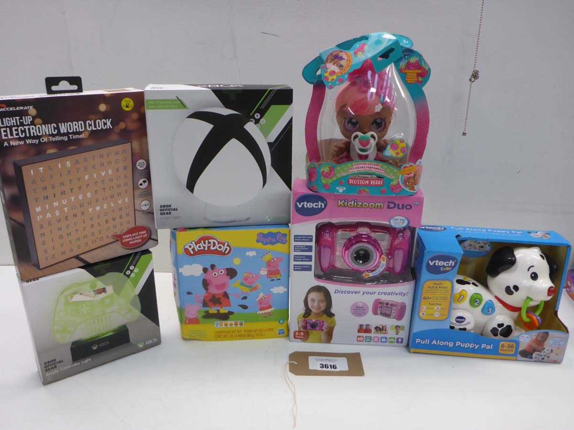+VAT vtech Kidizoom Duo camera & Pull Along Puppy Pal, Blossom Berri doll, Play Doh!, X-Box lights