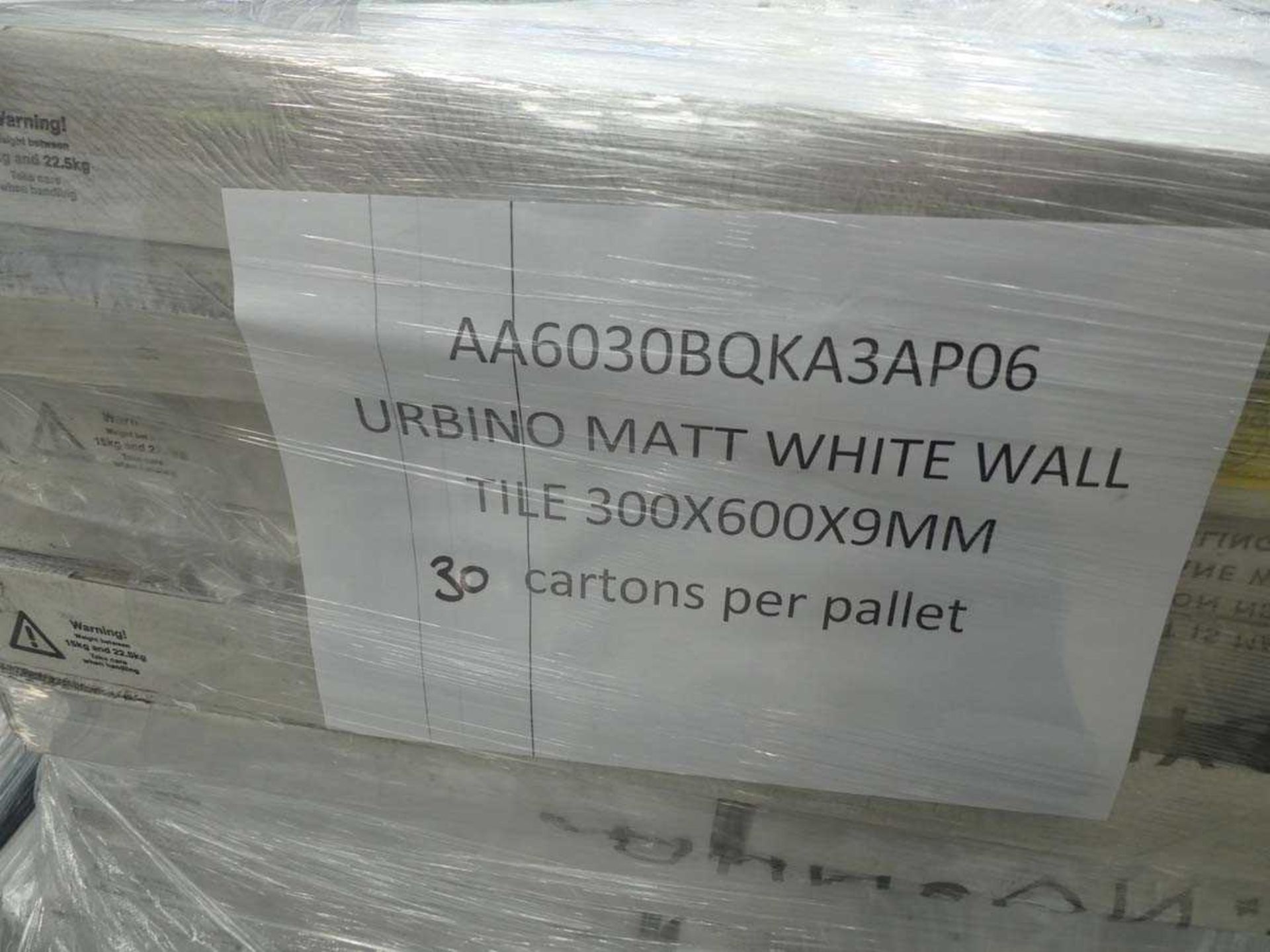 +VAT Pallet containing 12 boxes of 300 x 600 x 9mm Urbino matt white wall tiles (10.8sq.m) - Image 2 of 2