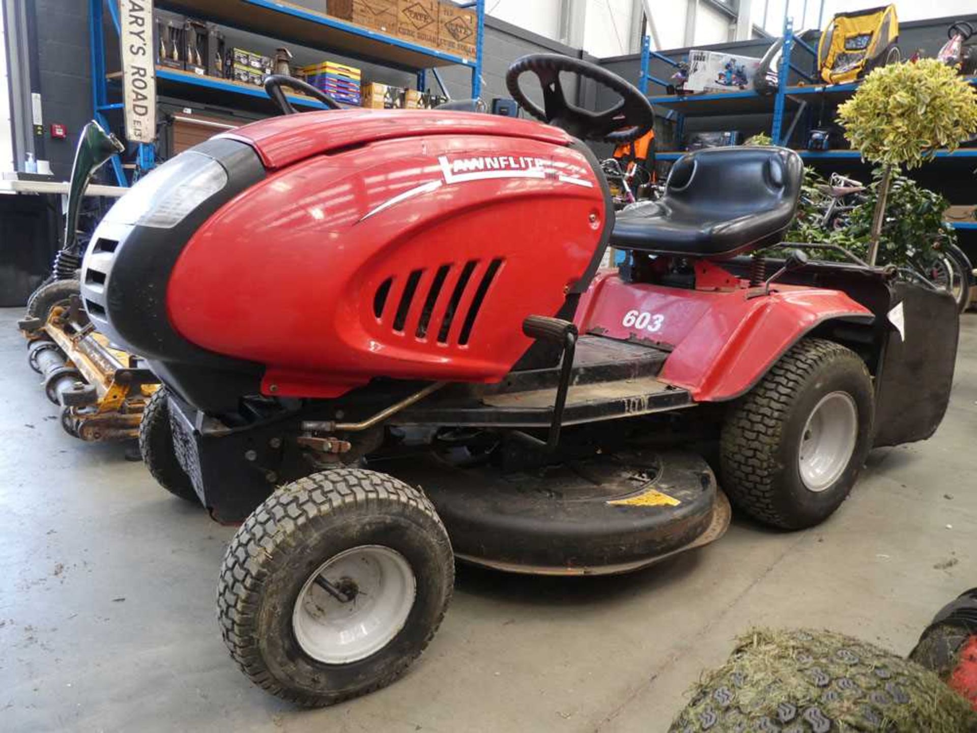 Lawn Flight 603 petrol powered ride on mower with grass box