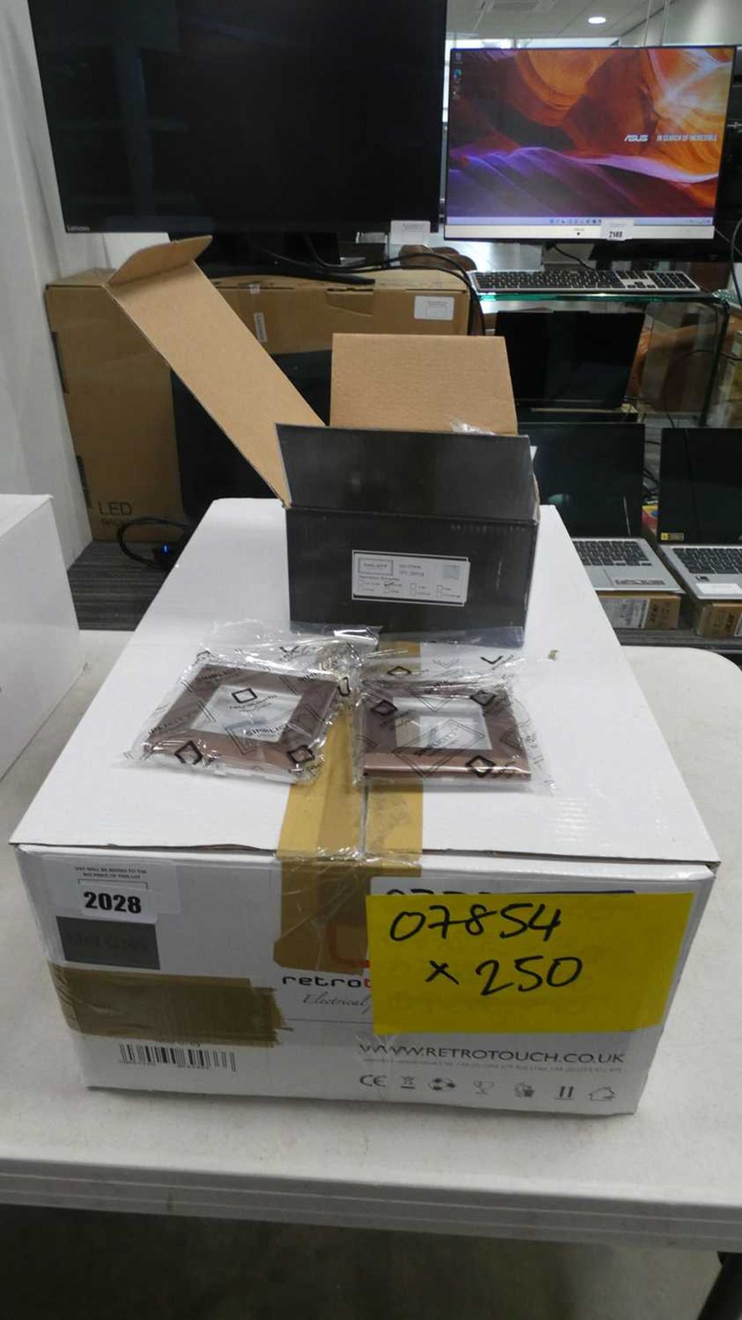 +VAT Box of Retro Touch bronze coloured Euro plate fascia socket covers, approx. 200+ items