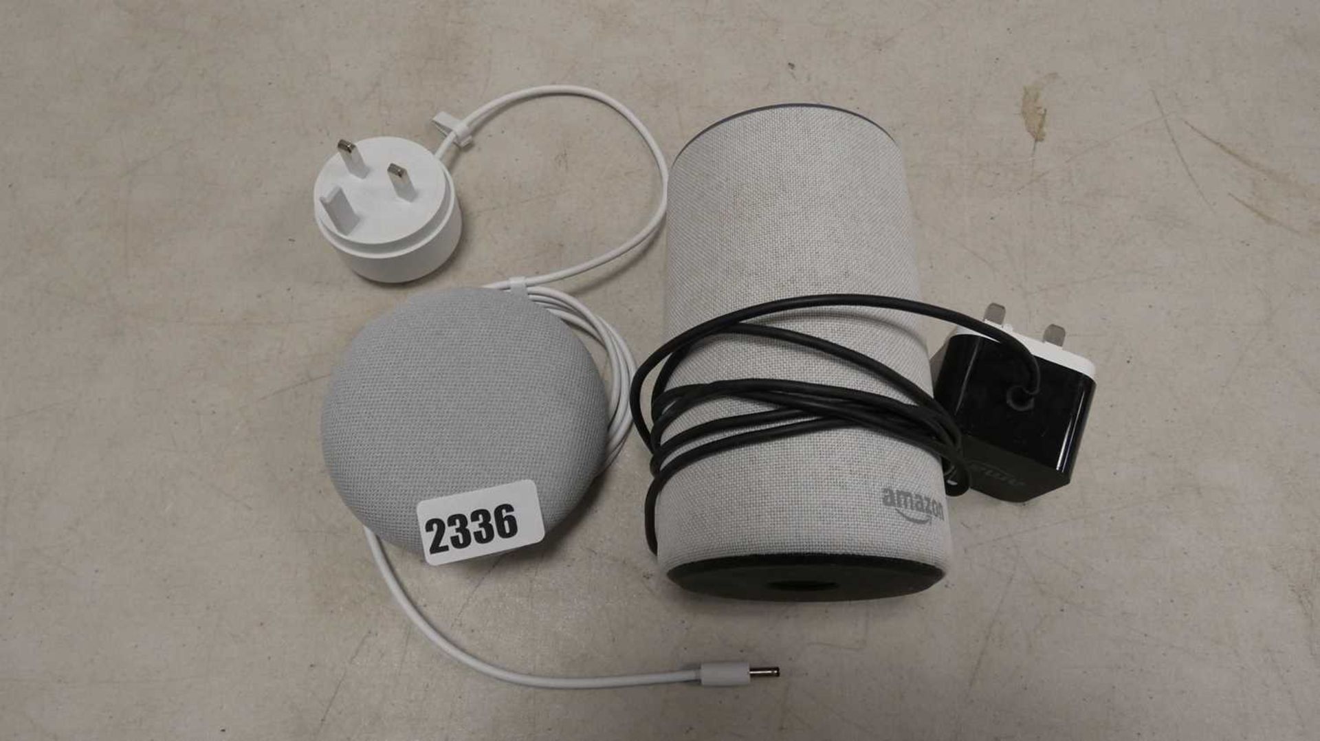 Google Mini 1st gen. smart speaker with Amazon Echo 2nd gen. wireless speaker and power adaptor