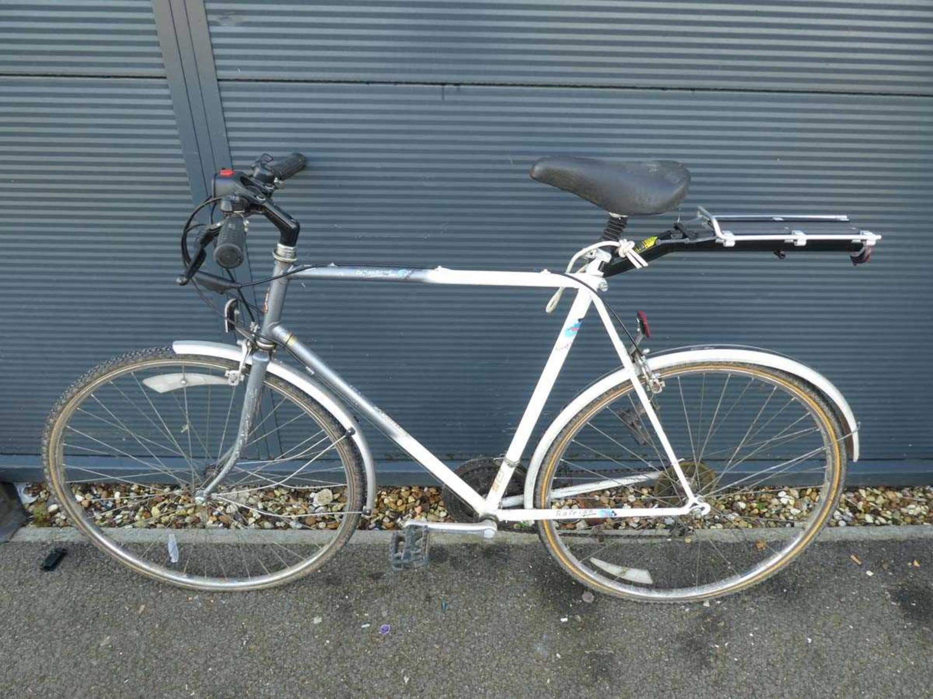 White and grey Raleigh Pioneer gents bike