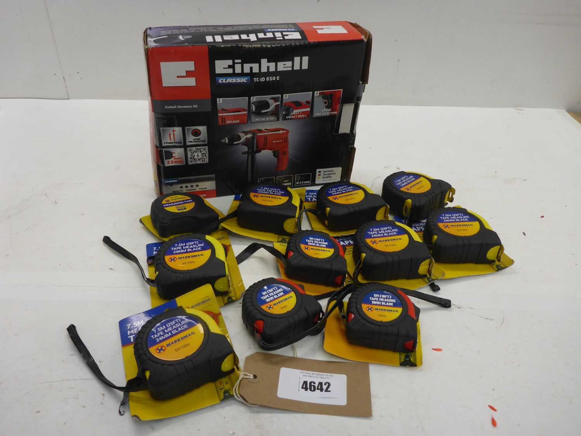 +VAT Einhell impact drill and quantity of tape measures