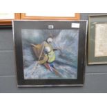 L Nickson pastel of kayakers entitled "Movement"