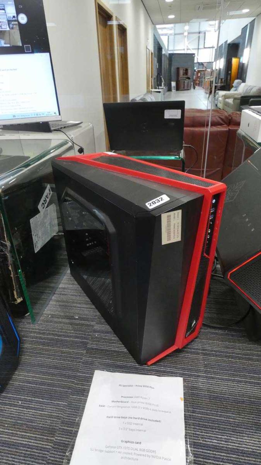 Desktop gaming computer with AMD Rizen 1st generation processor, 16GB RAM, no hard drive (