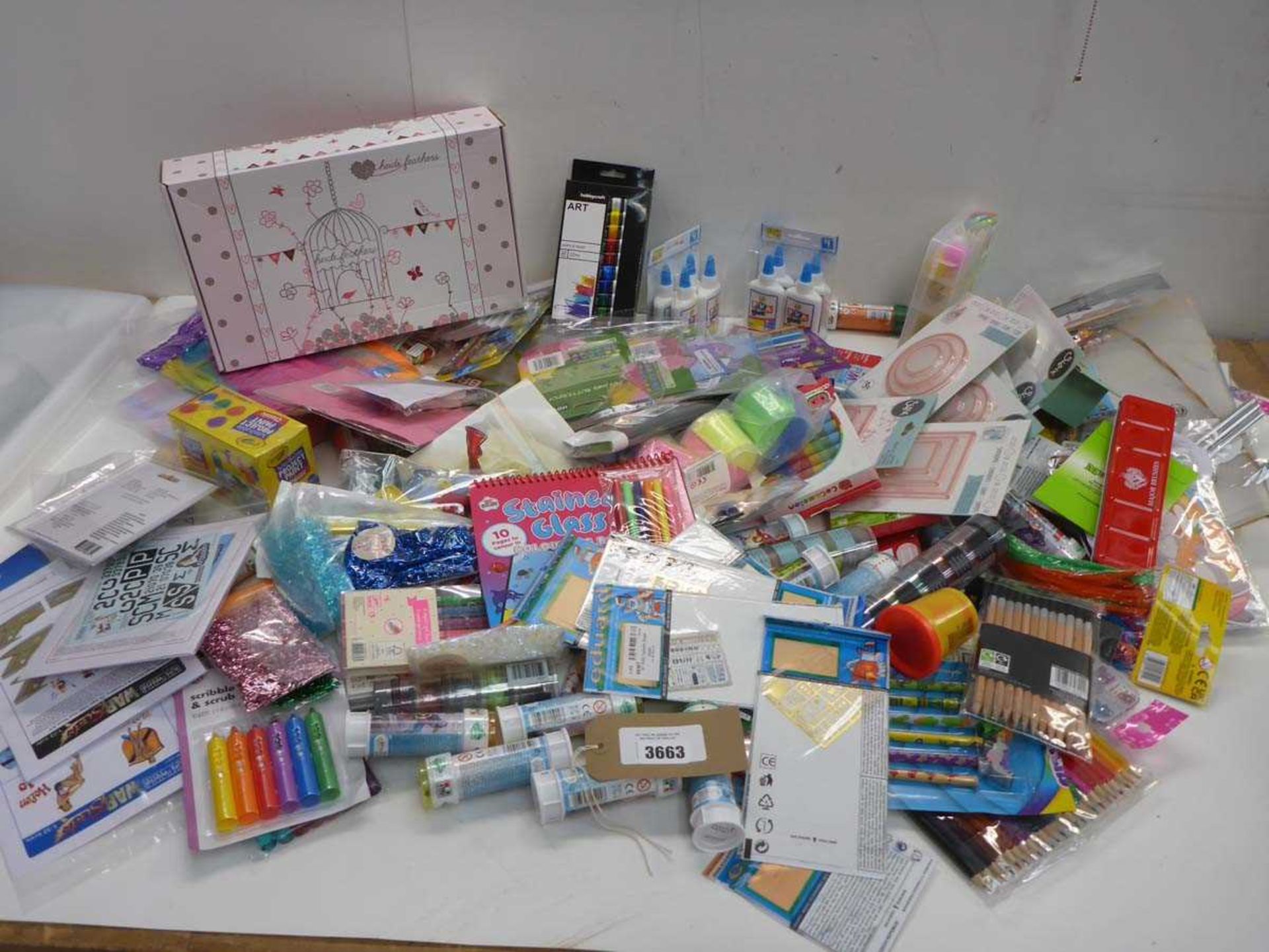 +VAT Large bag of art & craft accessories including colouring pens, glue, glitter, beads, paints,