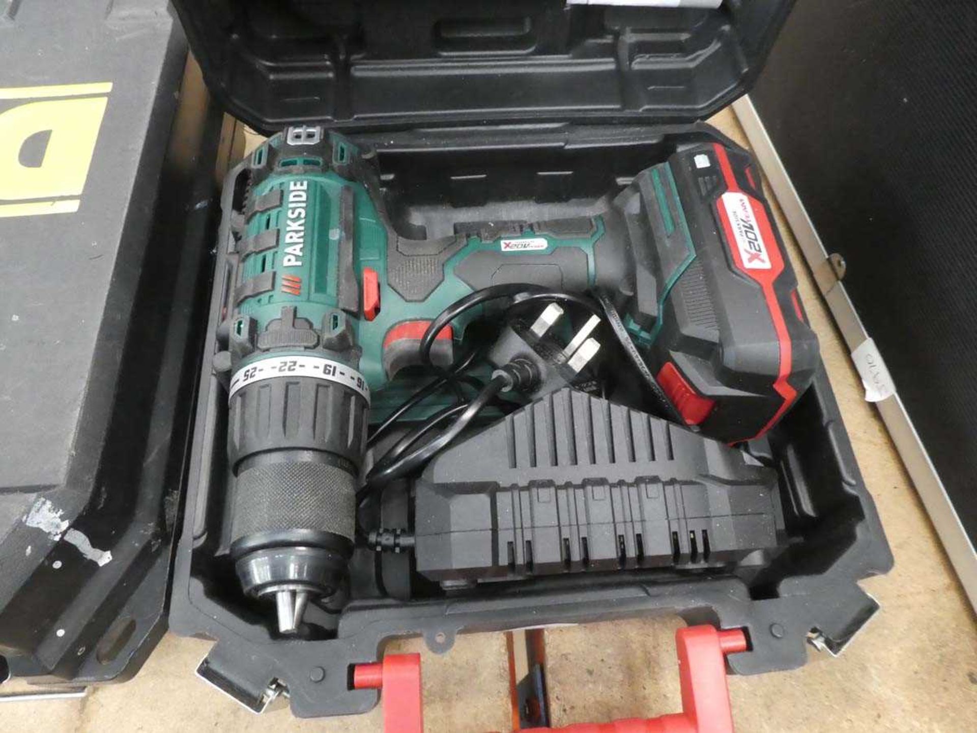 Small Parkside battery drill with battery and charger