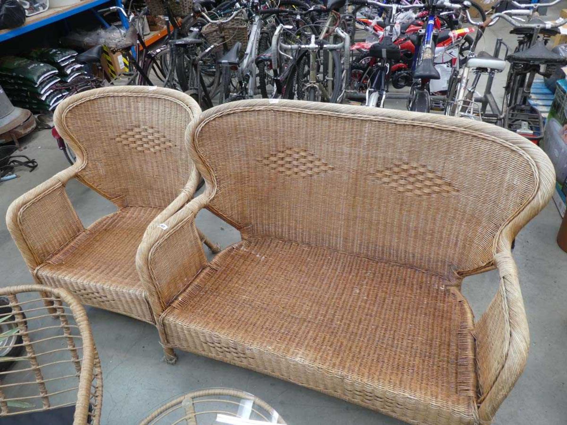 Wicker 2 seater sofa and chair (no cushions)