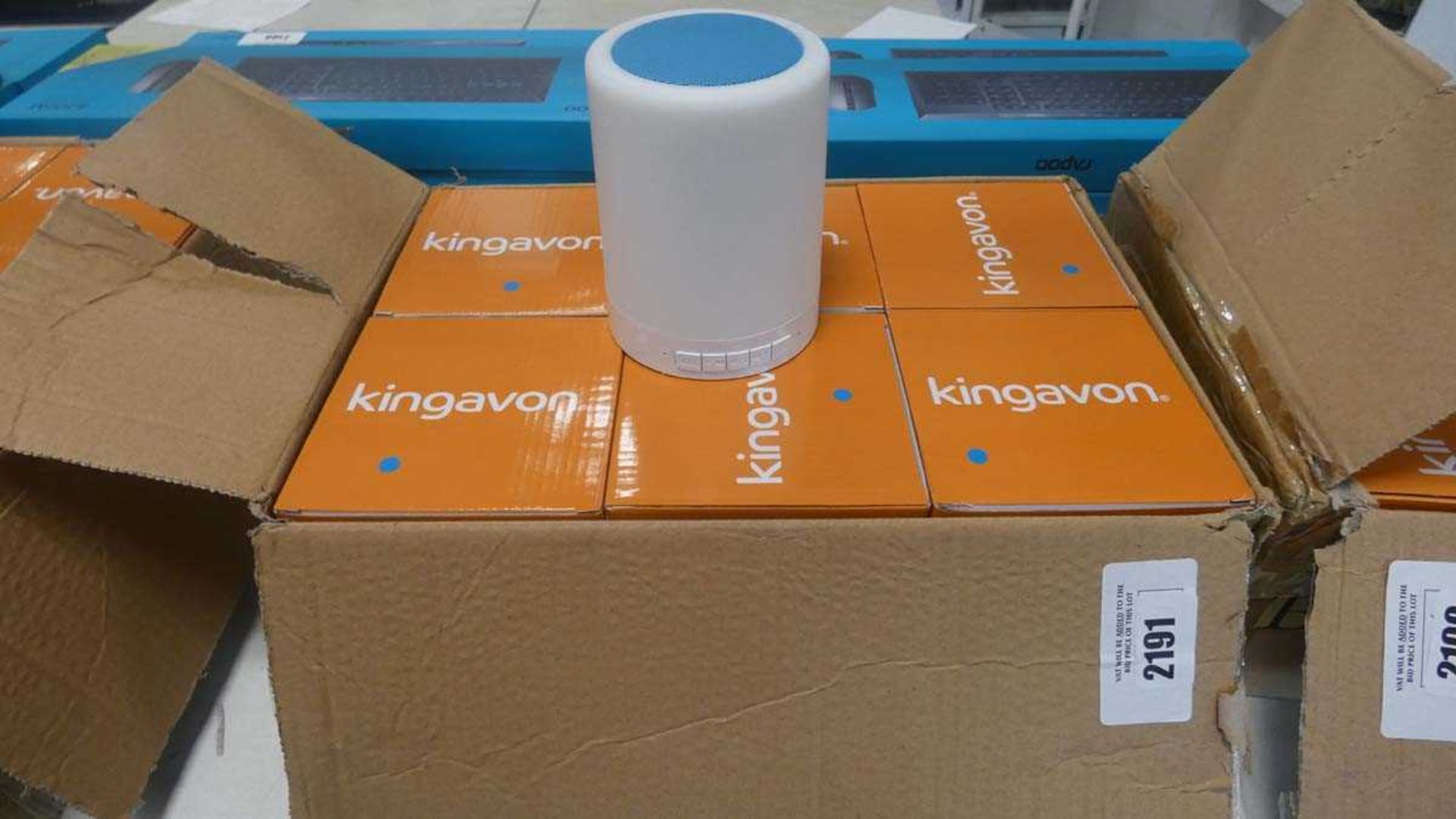 +VAT Box containing 6 King Avon bluetooth touch lamps with speakers