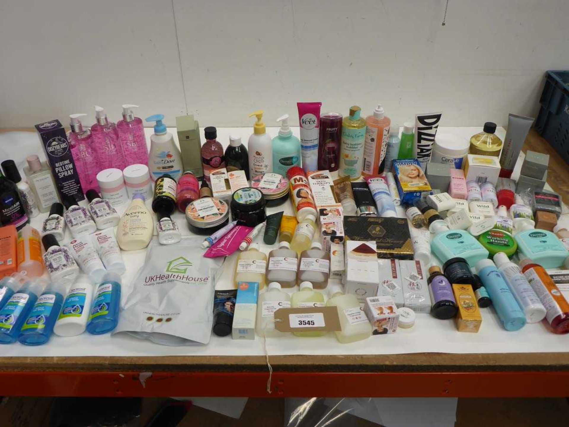 +VAT Large bag of toiletries including pillow spray, hair removal cream, hair products, face &