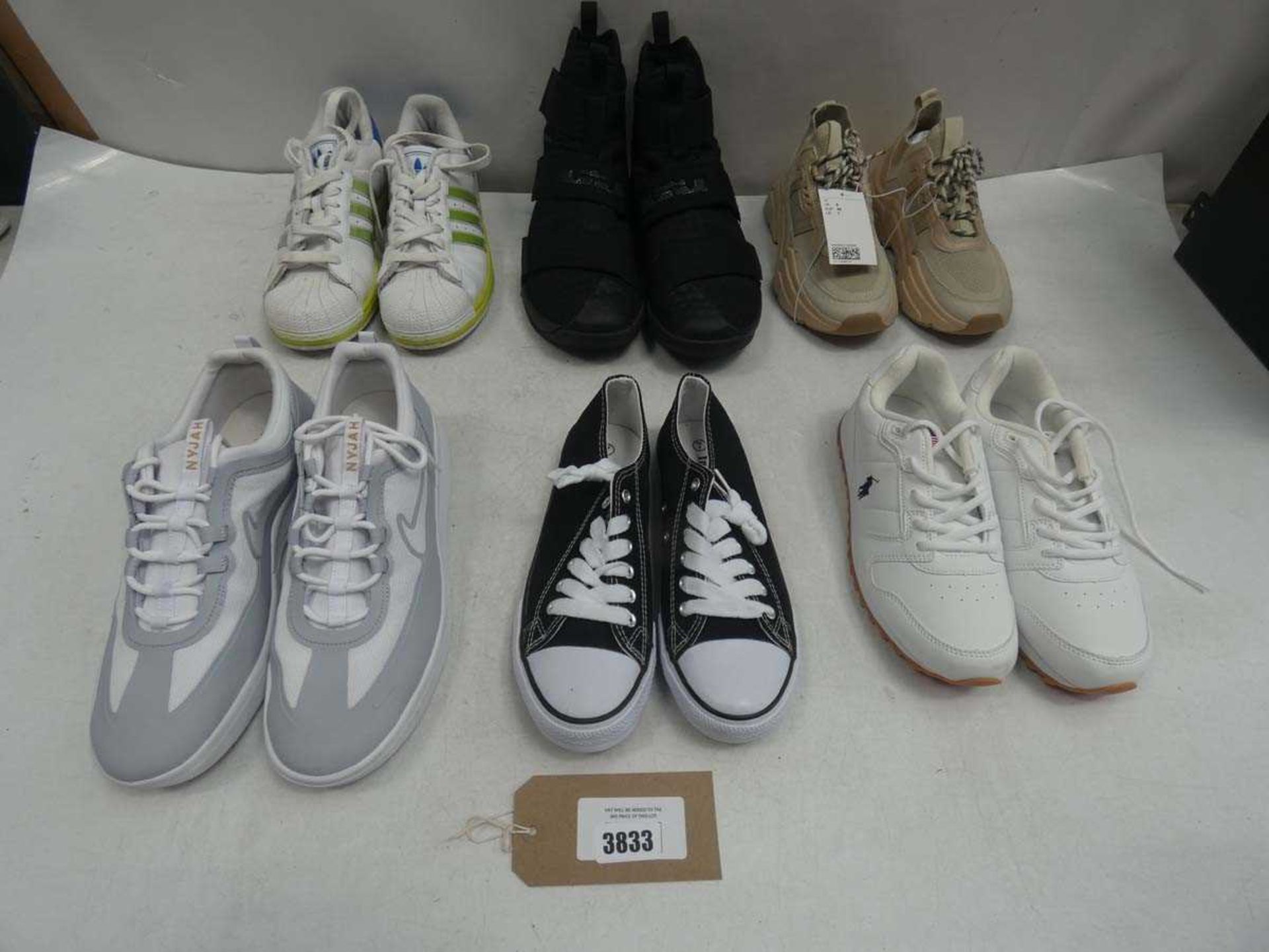 +VAT 6 Pairs of trainer shoes to include Adidas, Nike, Ralph Lauren, etc