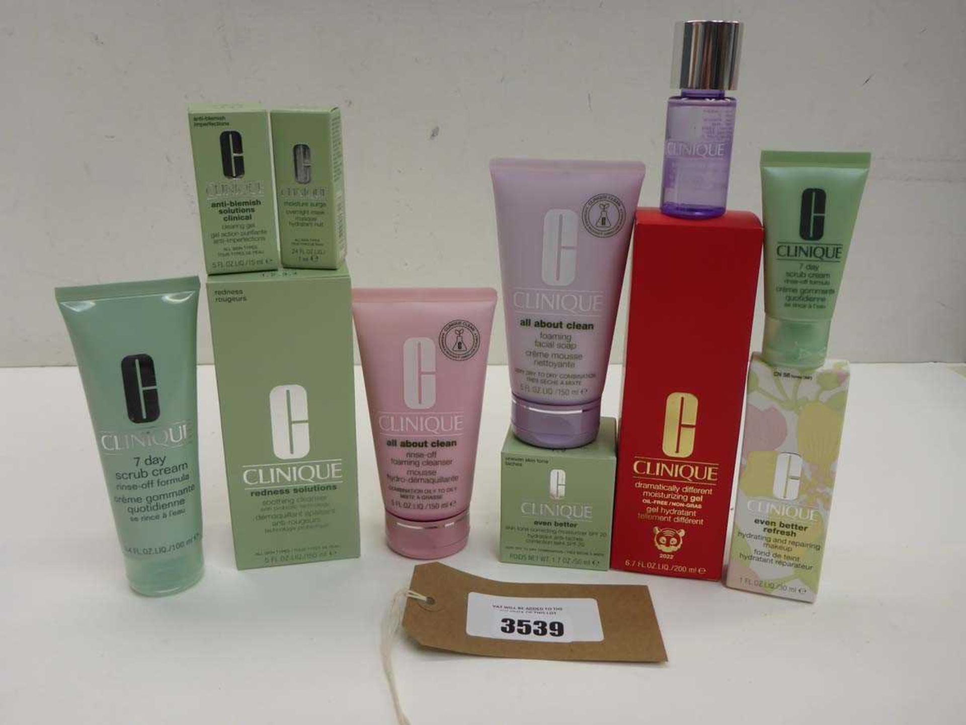 +VAT Selection of Clinique beauty products including soothing cleanser, facial soap, foaming
