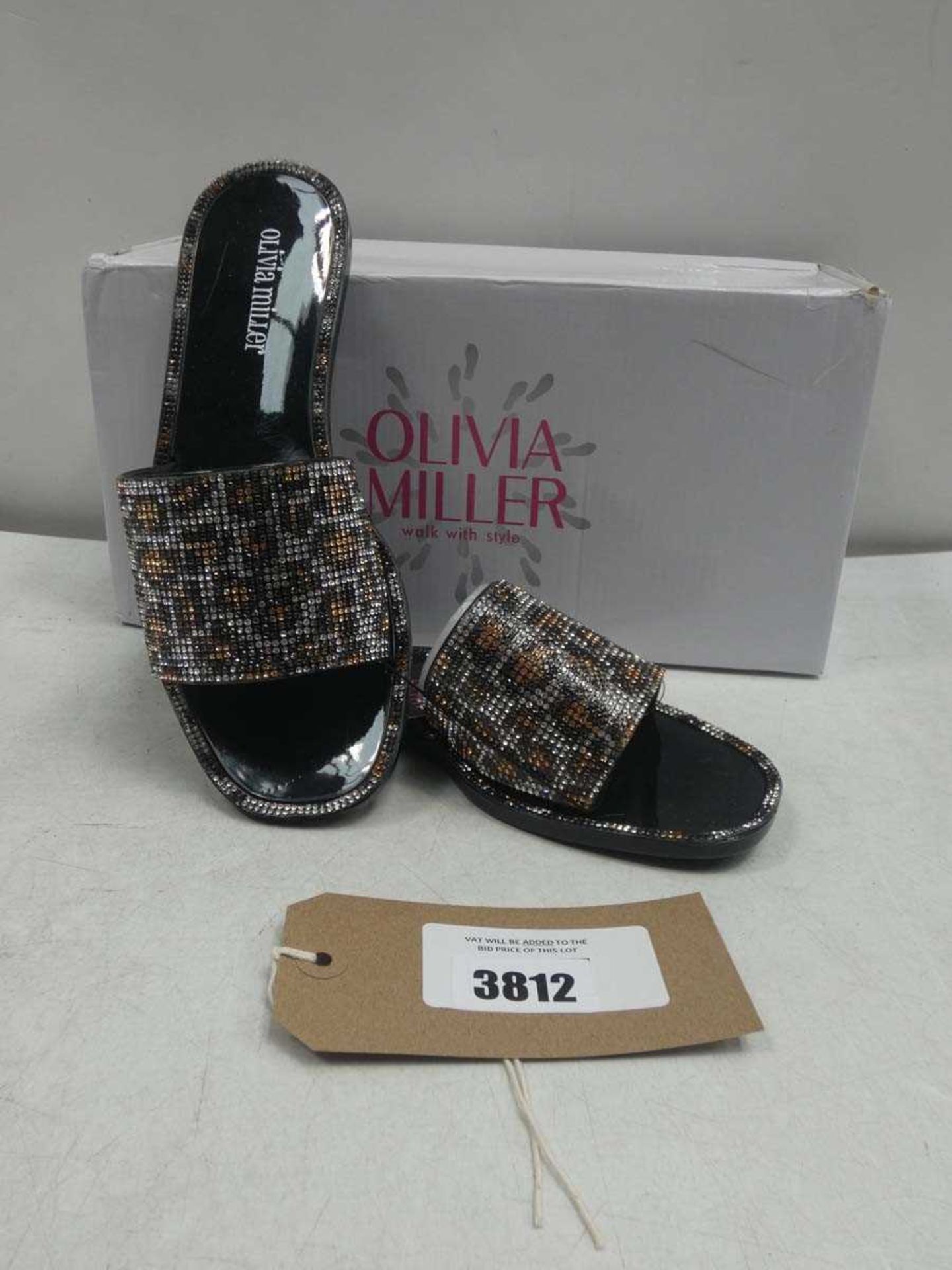 +VAT Boxed pair of Olivia Miller ladies diamanté leopard sandals size EUR 39