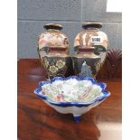 Two pair of modern Oriental vases plus a Japanese dish