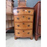 Reproduction walnut bow fronted chest of four drawers