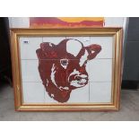 Tiled wall panel with picture of a calf