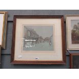 Framed and glazed Cecil Aldin print of village street with Tudor house