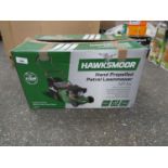 +VAT Boxed Hawksmoor hand propelled petrol lawn mower, 127.1cc