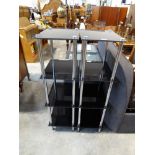 Pair of chrome and black glass 4 tier shelving units