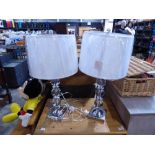 +VAT Modern pair of acrylic and chrome table lamps with white cylindrical shades