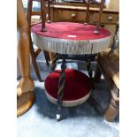 Red fabric covered 2 tier occasional table