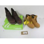 2 pairs of work safety boots to include Earth work size UK6 and Apache boots size UK5