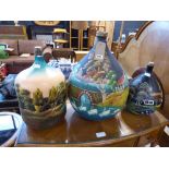 (1) 3 hand painted glass carboys