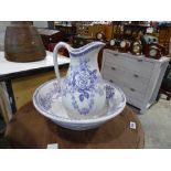 Blue and white china jug and bowl