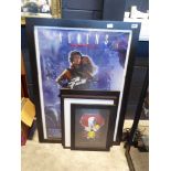 Large rectangular framed Aliens film poster, together with a Cosmo Canyon print, a Ltd. Edn. games