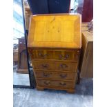 Slimline yew bureau with 4 drawers