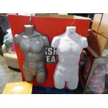 Two male clothes torso's on hangers
