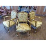 Set of 3 gilt framed yellow upholstered armchairs