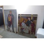 3 large artworks depicting family scenes