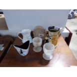 Character jug, 2 marble drinking vessels, set of stone coasters, Wade pourer and 1 further mug